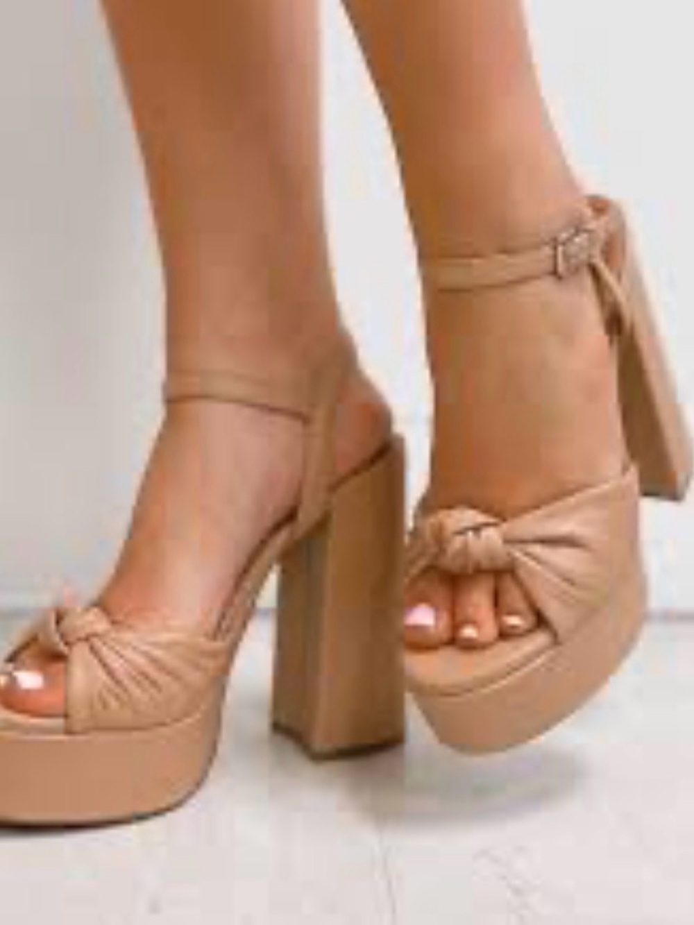 RAYE Nude Knotted Platform Ankle-Strap Heels